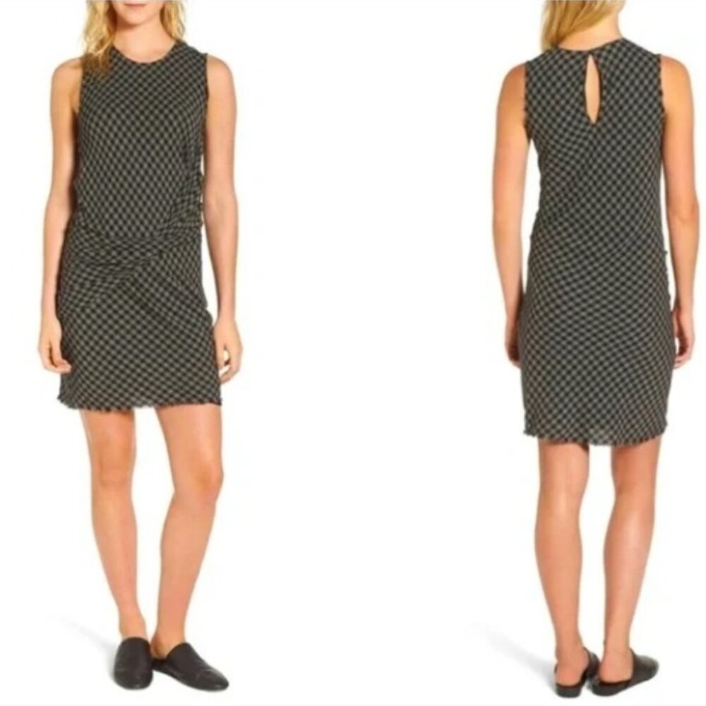 James Perse Twisted Drape Dress in Black and Gray Gingham - Size 2